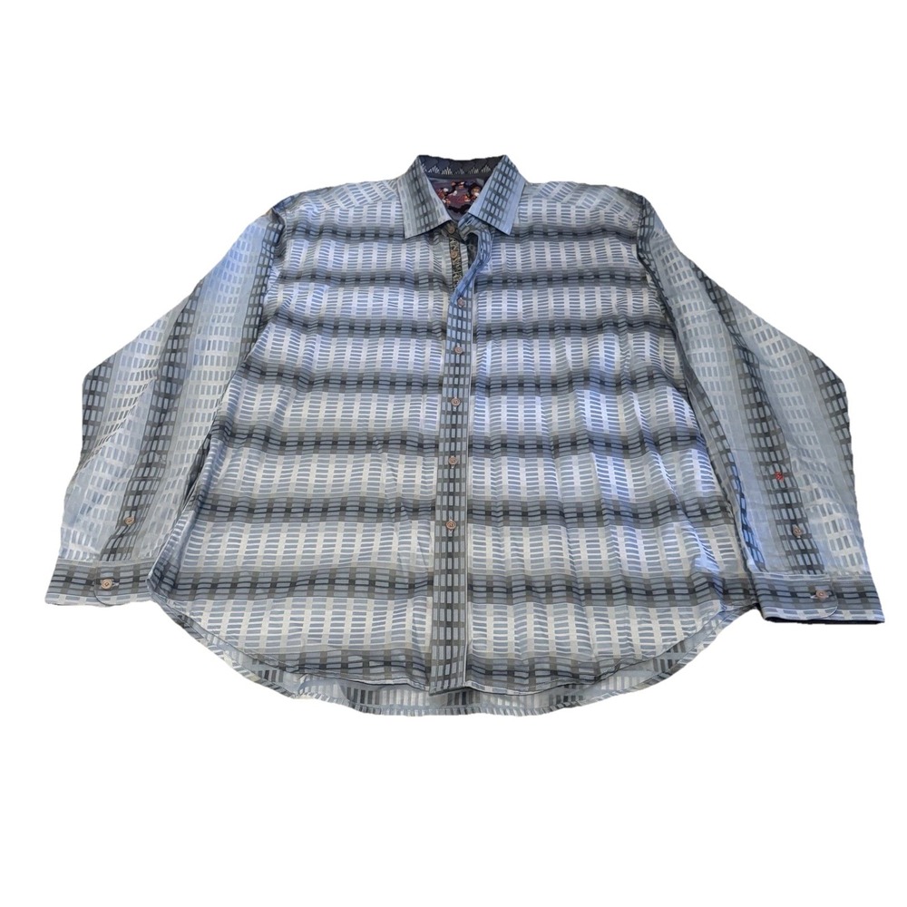 Robert Graham Blue Blocked Long Sleeve Shirt Flip Cuff Size XL